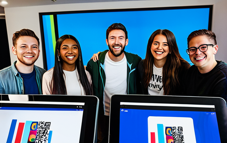 A diverse group of young adult fans, fully clothed in modest, trendy casual wear, are collaboratively engaging in a vibrant fan community event. They are gathered in a brightly lit, contemporary community space, with large digital screens in the background displaying abstract, positive fan-related visuals and real-time social media trends. Their expressions are joyful, enthusiastic, and engaged, showcasing teamwork and shared passion. Perfect anatomy, correct proportions, well-formed hands, natural pose, professional photography, high resolution, safe for work, appropriate content, professional, family-friendly.