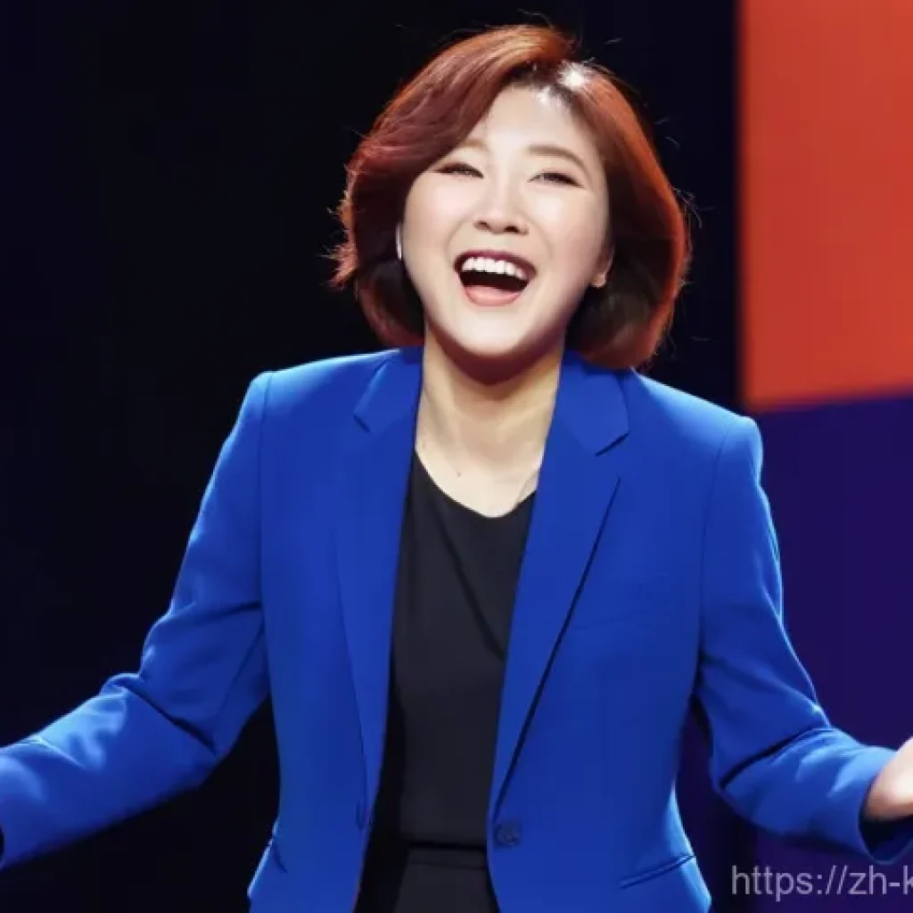 안영미 해외 공연 - **Ahn Young-mi's Triumphant Return:** A vibrant and dynamic full-body shot of a female comedian, res...