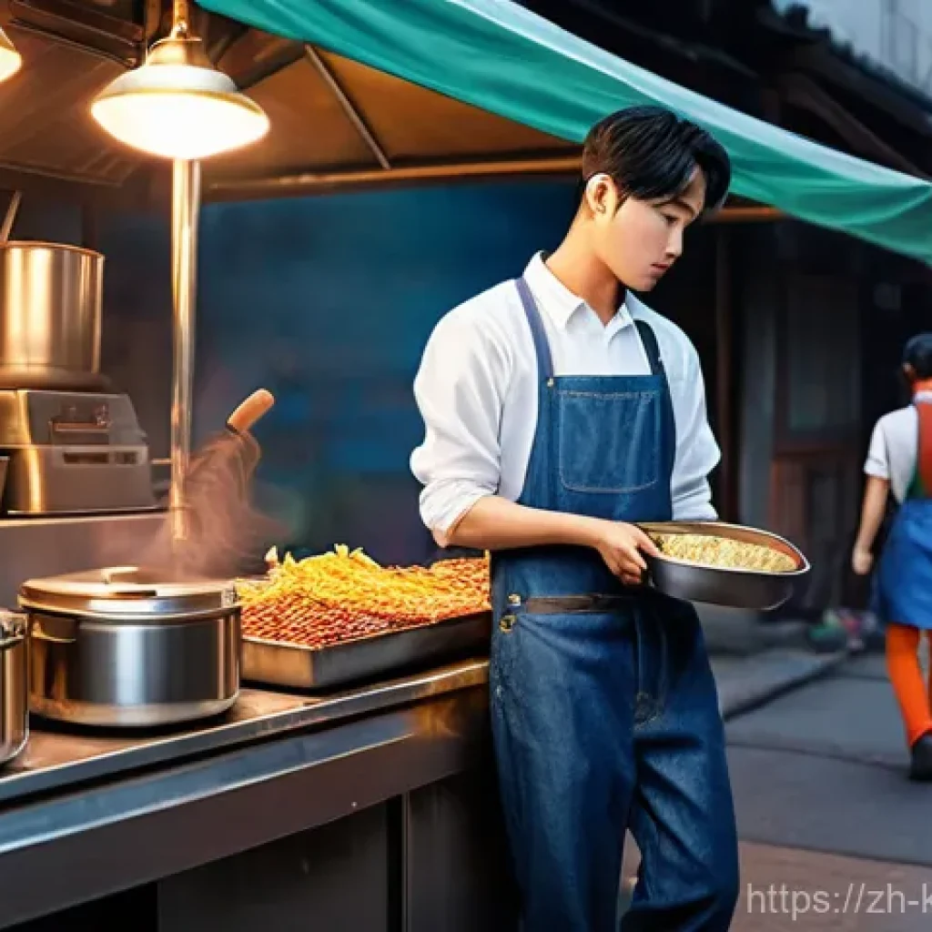 정준하 데뷔 이야기 - **Prompt: The Determined Young Worker (Early Career Days)**
An illustration in a realistic, slig...