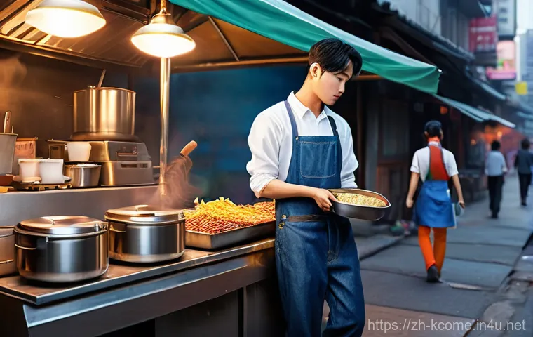 정준하 데뷔 이야기 - **Prompt: The Determined Young Worker (Early Career Days)**
    An illustration in a realistic, slig...