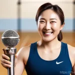 김민경 운동 비하인드 - **Prompt:** A vibrant, realistic portrait of Korean comedian and athlete Kim Min-kyung, aged late 30...